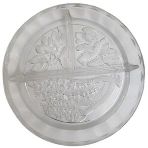 VINTAGE Indiana Glass INTAGLIO 3 Part Frosted Vegetable Relish TRAY Divided Dish